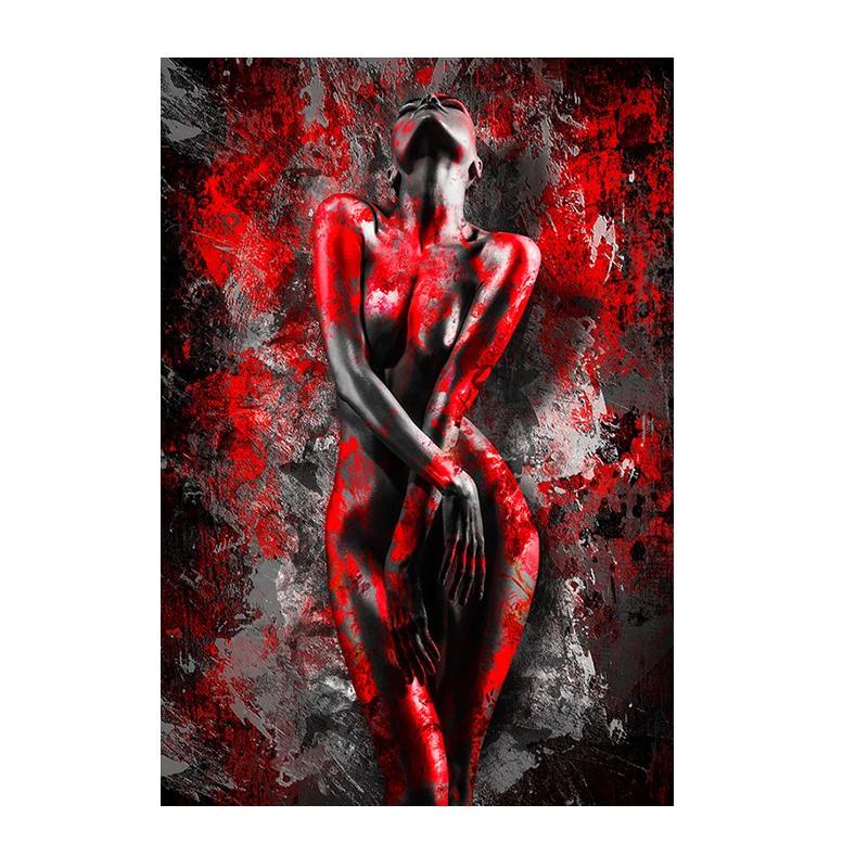 Red Sexy Nude Woman Canvas Print Sensual Angel Poster and Prints Abstract Wall Art Pictures Painting for Bedroom Room Home Decor