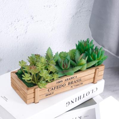 Simulation Succulent Plant Wooden Potted Plant, Succulent Potted Plant, Simulation Succulent, Home Photography Office Decoration Ornament