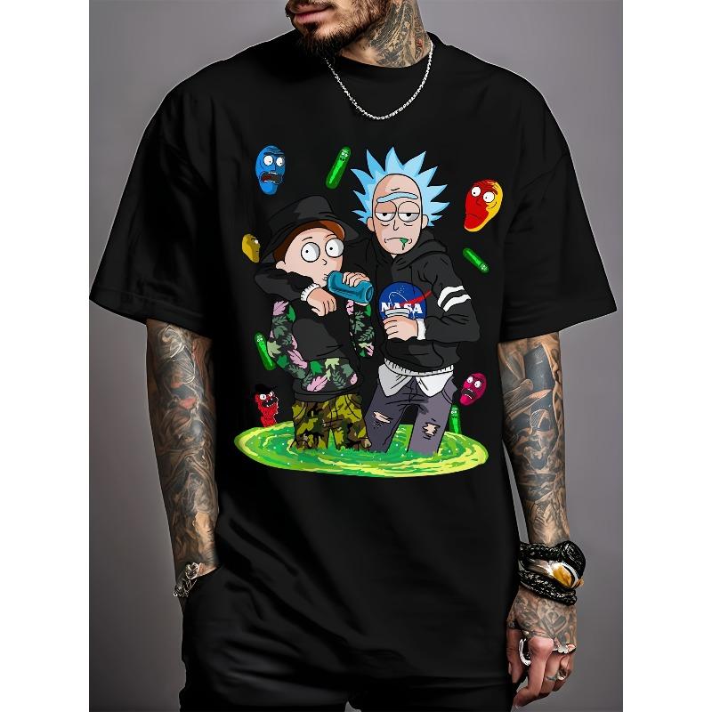 European sizes Creative Design Men's Casual T-shirts, Casual Trend, Fashionable and Versatile, Solid Color Round Neck Breathable and Comfortable