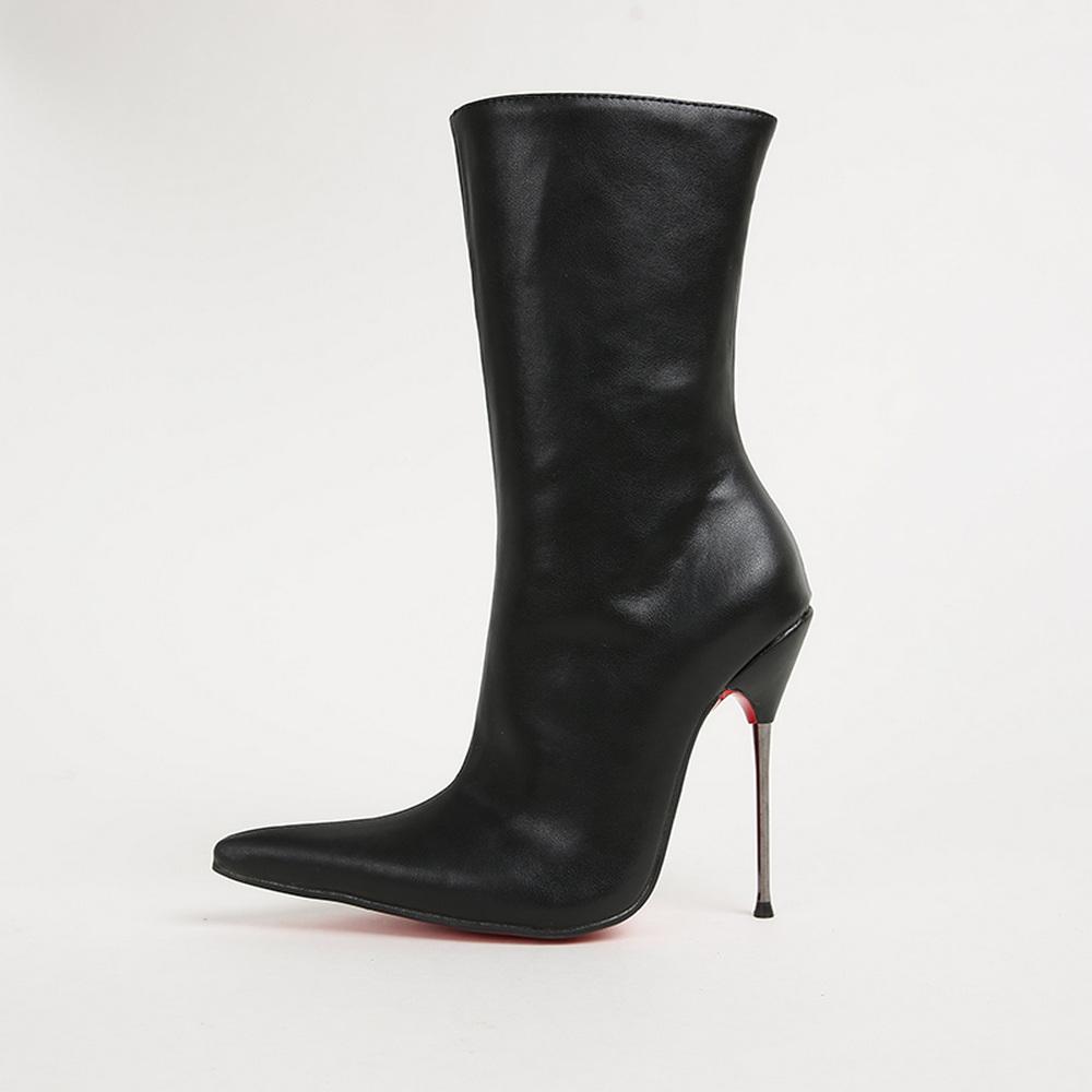 FHC 14cm Mid Calf Boots,Women Short Botas,Fetish Unisex Pole Cosplay Dancing Shoes,Extremely Pointed Toe.Black,Custom Colors