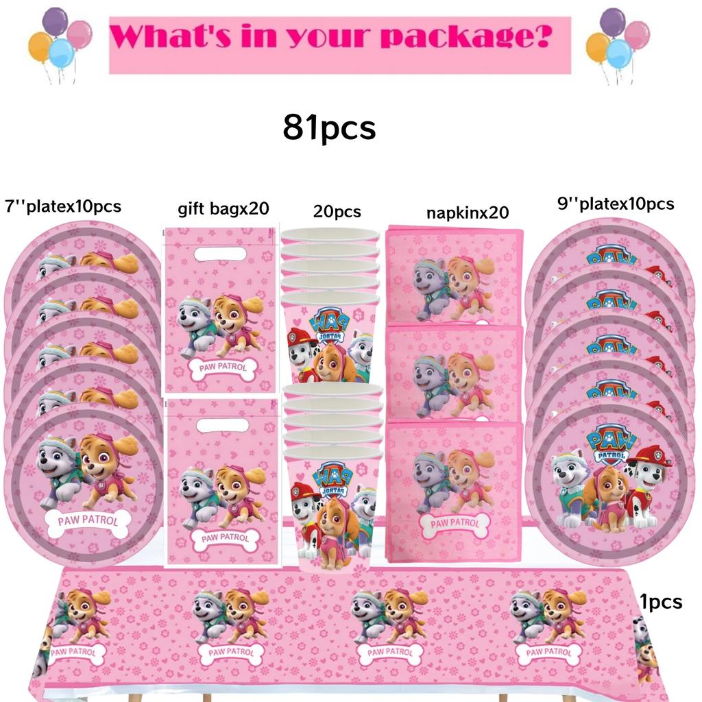 Roze Paw Patrol Verjaardagsfeest Decoratie Skye Wegwerp Servies Tafelkleed Bord Folie Ballonnen Babyborrel Meisjes Feestartikelen