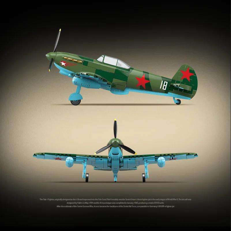 STEM Fighter Jet Construction Kit Aircraft La-7 Spitfire Yak-1B Bf-109E Plane Technical Bricks Kid Toy Birthday Gifts