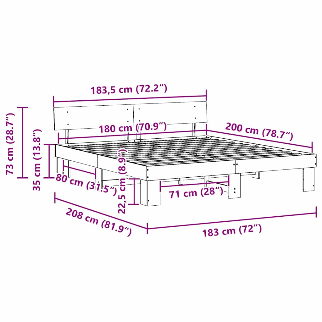 Bed Frame with Headboard White 180 X 200 Cm Solid Pine Wood
