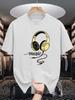 Vintage Golden Headphone Music Letter Print Unisexs Crew Neck T Shirt Music Enthusiast Graphic Short Sleeve Casual Cotton Tees