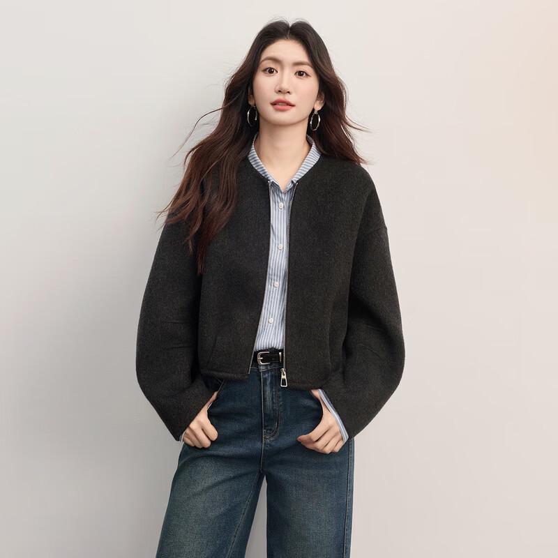 Sllsky Women's 100% Wool Double-Faced Short Coat