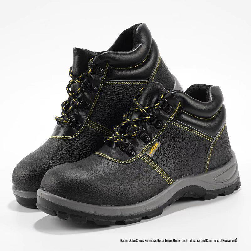 Men s Genuine Leather Safety Work Shoes - Anti-Smash, Anti-Puncture, Non-Slip, Oil-Resistant, Breathable, Lightweight, and Wear-Resistant 38