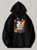 2025 New Year Hooded Sweatshirt - Black Pullover Hoodie with Balloons & Gift Boxes Print Casual Hoodie Suitable for Holiday Party