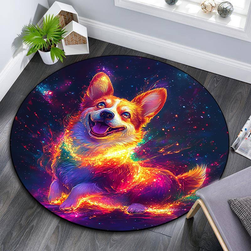 Cosmic Corgi Round Area Rug,Carpet Rug for Living Room Bedroom Sofa Playroom Decor,Non-slip Floor Mat