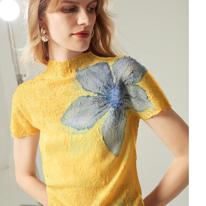 Wudao Light Luxury Pleated Print Women s T-Shirt M