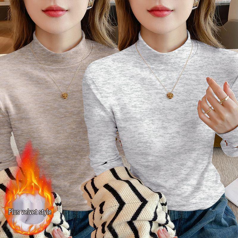 2025 Autumn Plus Size Slim Fit Long Sleeve Loose Base Layer Top for Women with Half High Neck