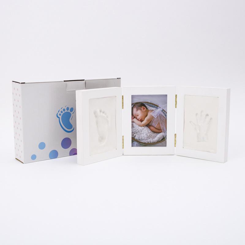 Solid Wood Tri-Fold Baby Hand & Footprint Frame with Clay - Ideal 1st Birthday Keepsake