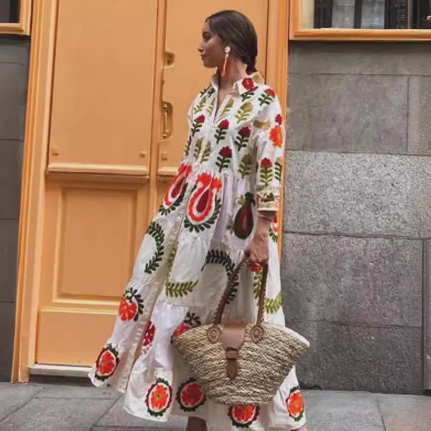 

Летнее длинное платье с цветочным принтом для женщин 2024 Large цветочный