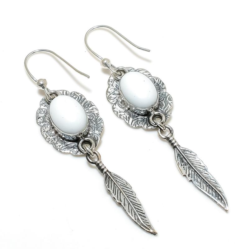 Dainty White Coral Gemstone Earrings, 925 Sterling Silver Earring, Handmade Boho Silver Jewelry Dangle Earrings, Gift For Wife