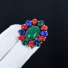 Grüner Onyx, Lapislazuli, Rote Koralle Edelsteinring, 925 Sterlingsilber Ring, Geschenk für sie, Ovaler Stein, Eleganter handgefertigter Ring, Blume Silberring