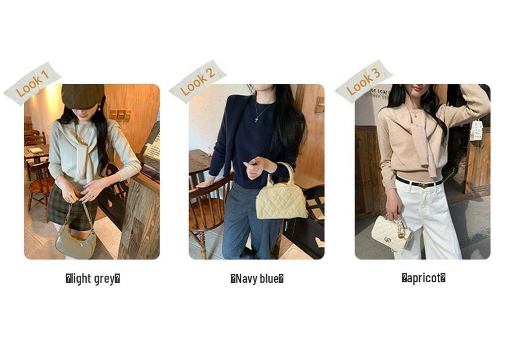 Women's Two-Piece Set: Korean-Style Navy Collar Shawl & Knit Sweater for Autumn/Winter