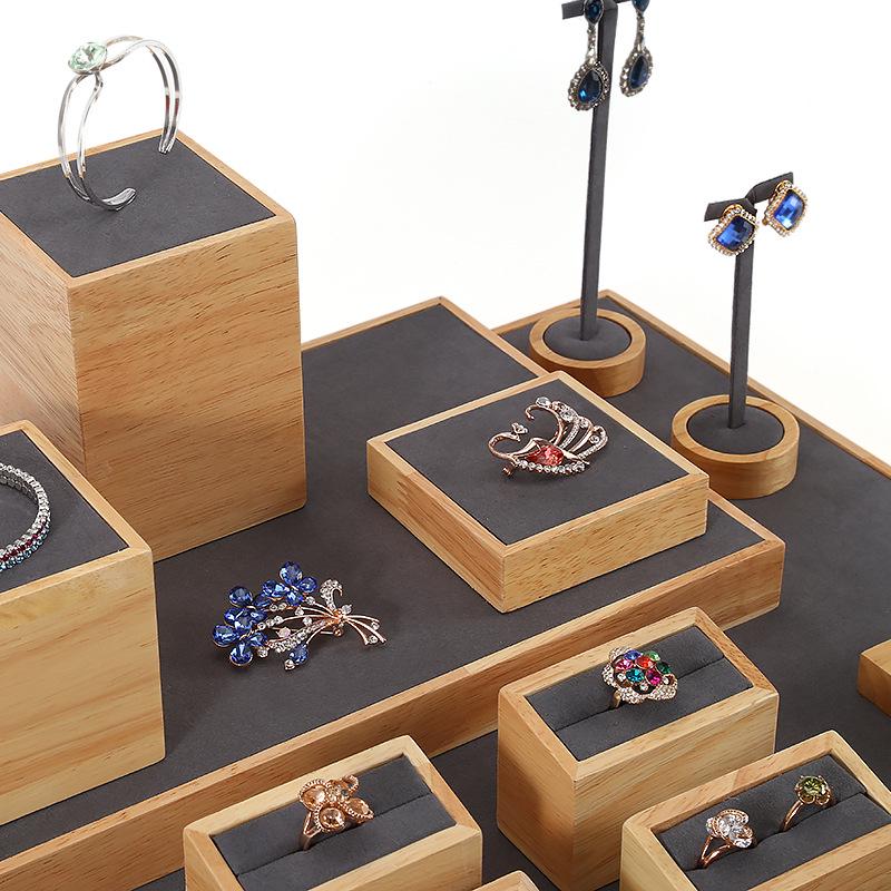 Solid Wood Jewelry Display Stand for Earrings, Rings, and Necklaces with Jade Tray