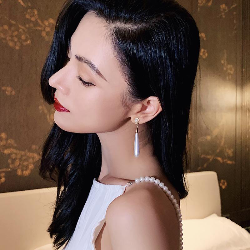 "Elizabeth" Needle Retro Water Drop Pearl Earrings Hong Kong Style Earrings French Temperament Literary Stud Earrings