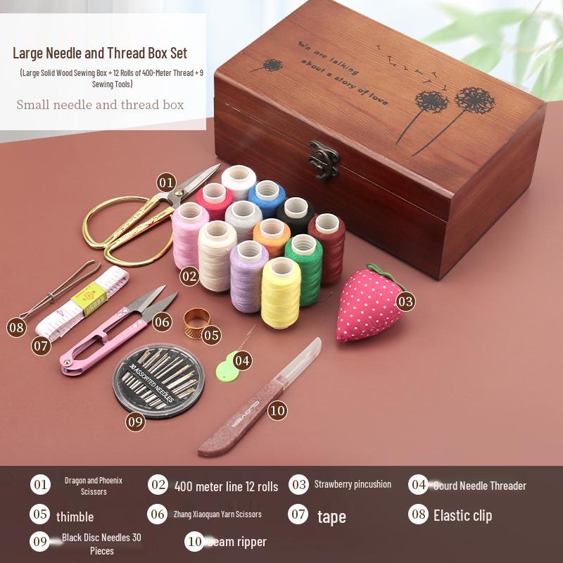 High-Quality Solid Wood Sewing Box: Complete Needle & Thread Set for Home, Weddings, Dorms