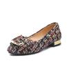 Fashion Thick Heeled Women's Shoes 2024 New Fully Equipped Pointed Flat Shoes Houndstooth Metal Decoration Shallow Mouth Middle Heel