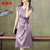 Hengyuanxiang Mulberry Silk V-Neck Short Sleeve Dress