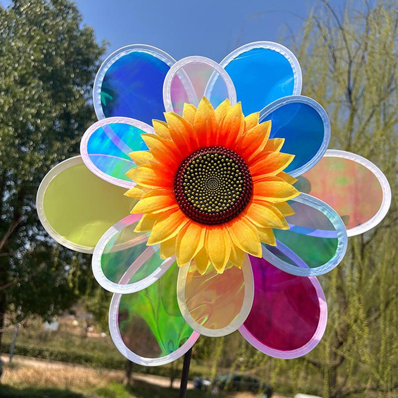1Pc Outdoor Garden Lawn Yard Bird-Scaring Wind Spinner Fruit Garden Reflective Six Color Dazzling Sunflower Windmill Kids Toys