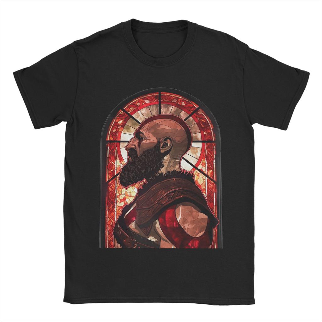 Unisexs TShirt Stained Glass Kratos God Of War Vintage Cotton Tees Short Sleeve T Shirt Crewneck Clothes New Arrival