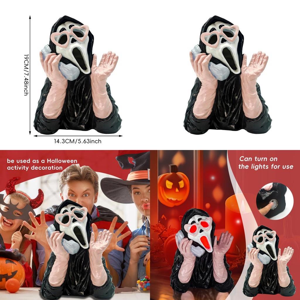 Resin Ornament Luminous Pink Screaming Ghost Face For Halloween Event Decor