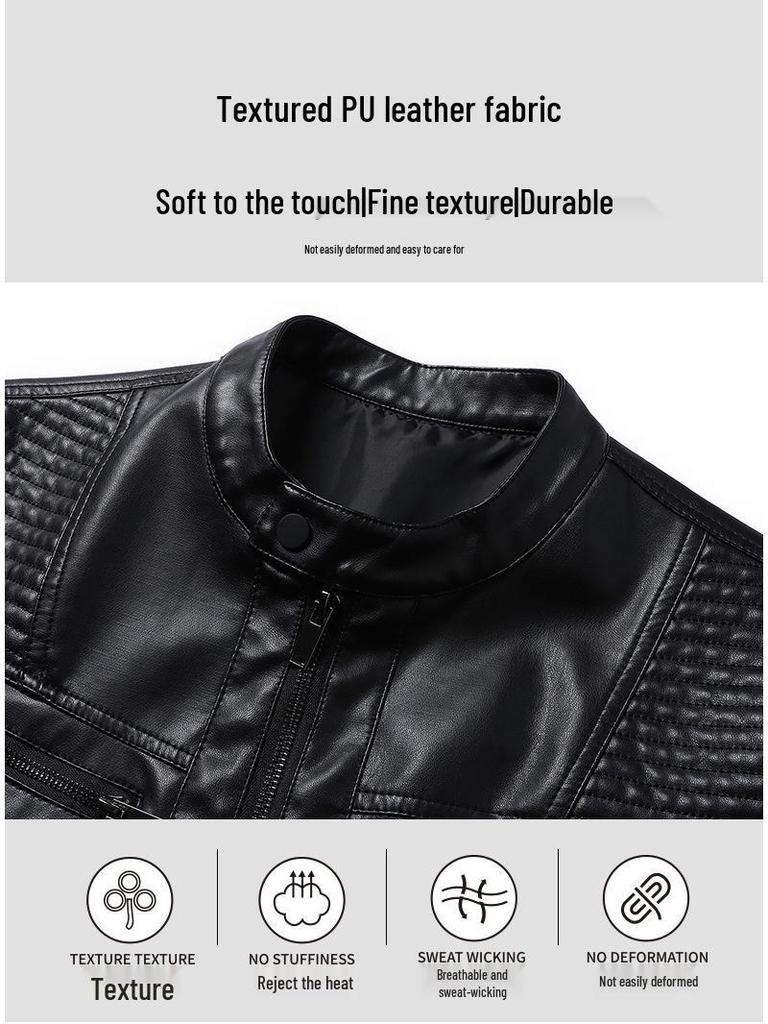 Men's Retro PU Leather Motorcycle Jacket with Stand Collar - Spring/Autumn 2025 Collection