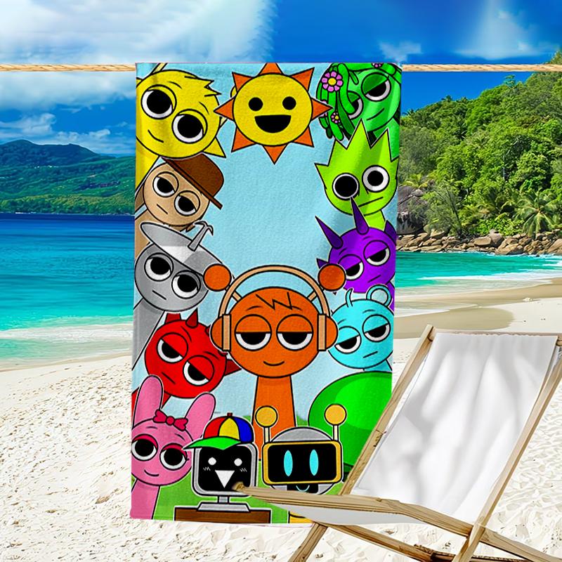 proof beach towel with a Sprunki7 pattern - soft,absorbent,quick-drying,machine washable - perfect for swimming,camping,bathing