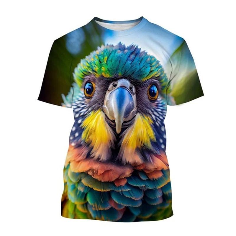 T-Shirts for Children 3D Printed Cute Parrot T-Shirt Fun Children's Clothing Summer Casual Crew Neck Short Sleeves Kids Clothes