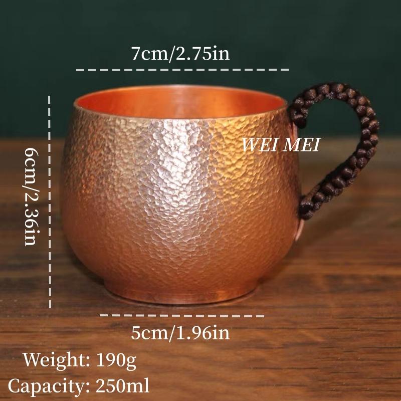 Handcrafted Pure Copper Vintage Coffee Mug,Home 350ml Tea Cup,Outdoor Camping Engraving Hammer Texture Cold Drink Cup Drinkware