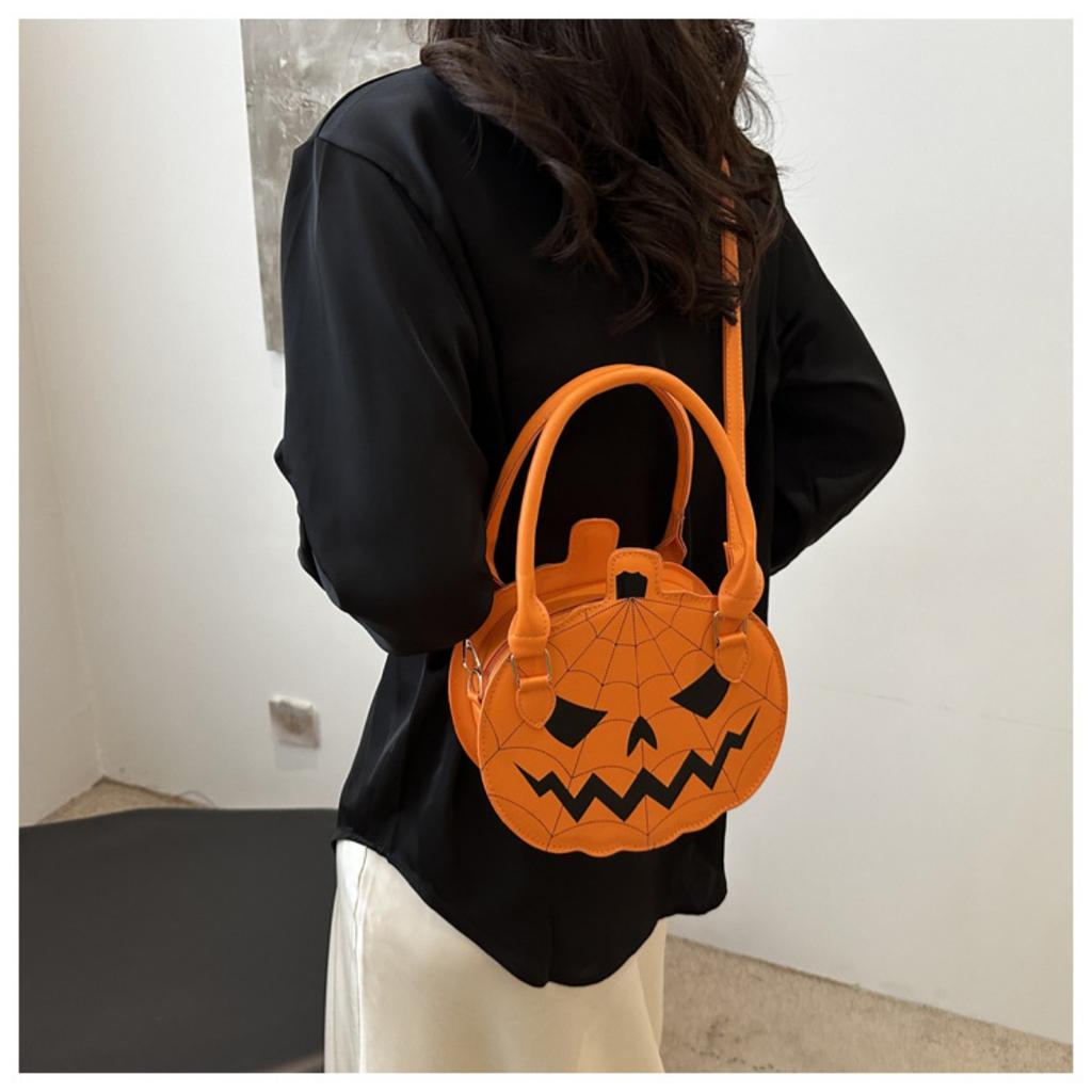 Halloween, Bags, Contrasting Colors, Women's Bags, Single Shoulder Bags, Small Round Bags, Funny Bags, Pumpkin Bags