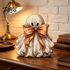 Halloween Party Supplies Wooden Ghost Ornament with Pumpkin Pattern, Double Sided Desktop Decoration, Spooky Tiered Tray Decor Decor, Wood Tabletop