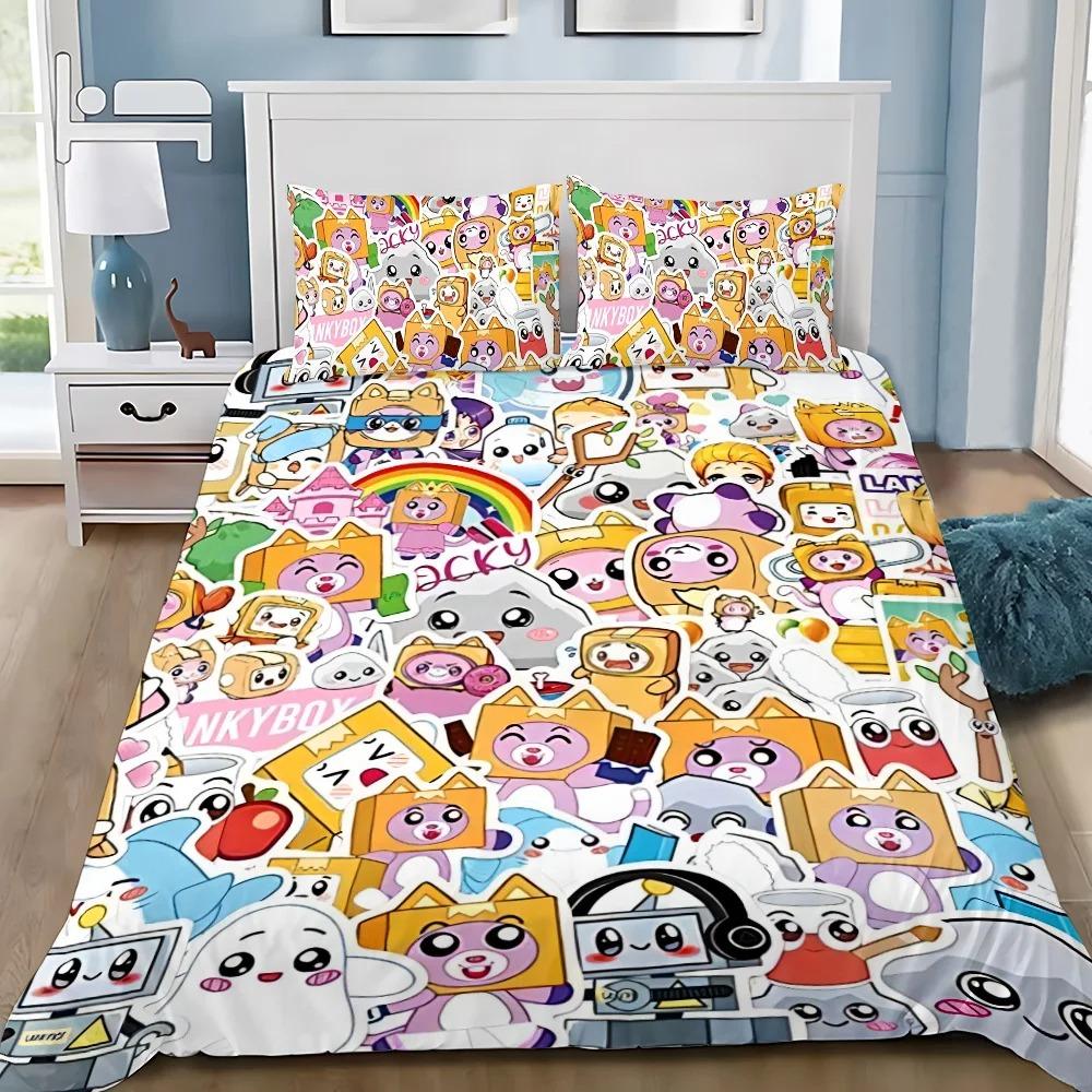 Kreskówkowy Pokrowiec na Kołdrę Poszewka na Poduszkę Zestaw Pościeli L-Lankyboxes Dorosły Chłopak Dziewczyna Dekoracja Sypialni Dzieci Prezent Pojedynczy Podwójny Duży Rozmiar
