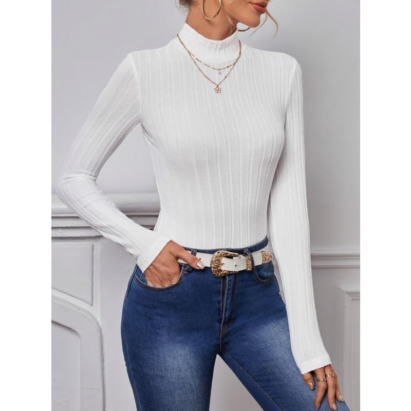 Damen Neuer Schlichter Weißer Slim Strick Winter Innen Der Hochwertige Sinn von Rollkragen Top Dünner Pullover