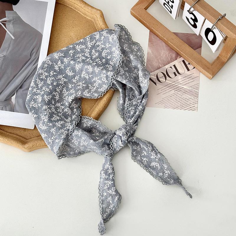Retro-Spitzenschal Süßes Dreieck-Blumen-Haartuch Für Damen Haarband Dünnes Vintage-Tuch Bohe-Blumenband Reisekopfbedeckung 65x100 cm gray