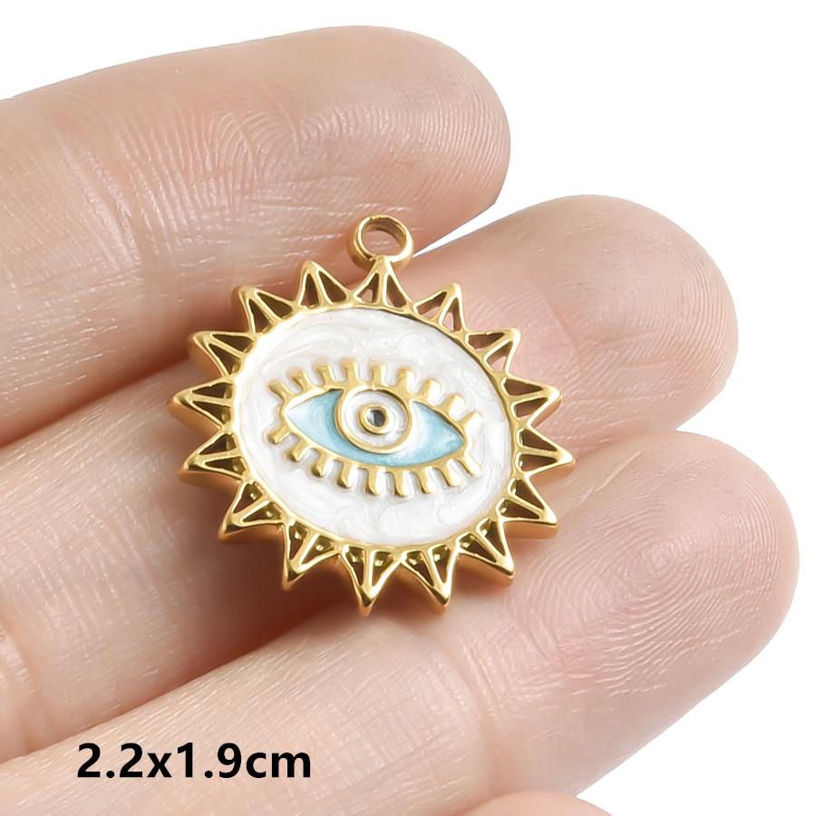 Hand Drip Oil Blue Sun Eye Pendant Rhinestone Stainless Steel Evil/Turkish Eye Charms For Jewelry Making Supplies Charm Material