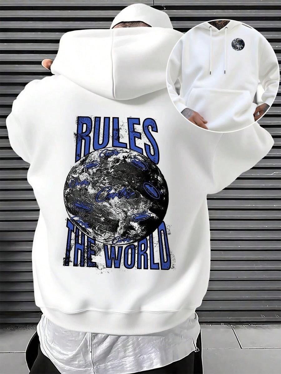 

Men s Hoodie Rules The World Graphic Sweatshirt,With Drawstring, Streetwear,Cool Earth Graphic on Back & Chest 3XL