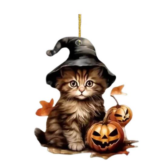 Yousheng Halloween Witch Cat Pendant Hanging Ornament with Lanyard Easy To Install Car Rear Mirror Hanging Ornament Party Decor