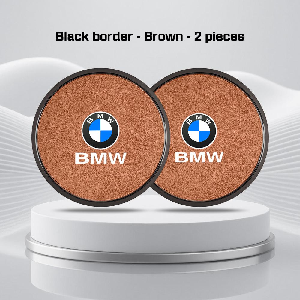 For BMW X1X2 X3 X5X4 X6 X7 1 3 5 7 Series F40 E90 G20 G30 i7 i8 2Pcs Leather Car Coaster Anti-slip Pad Water Cup Mat Accessories ulbn07