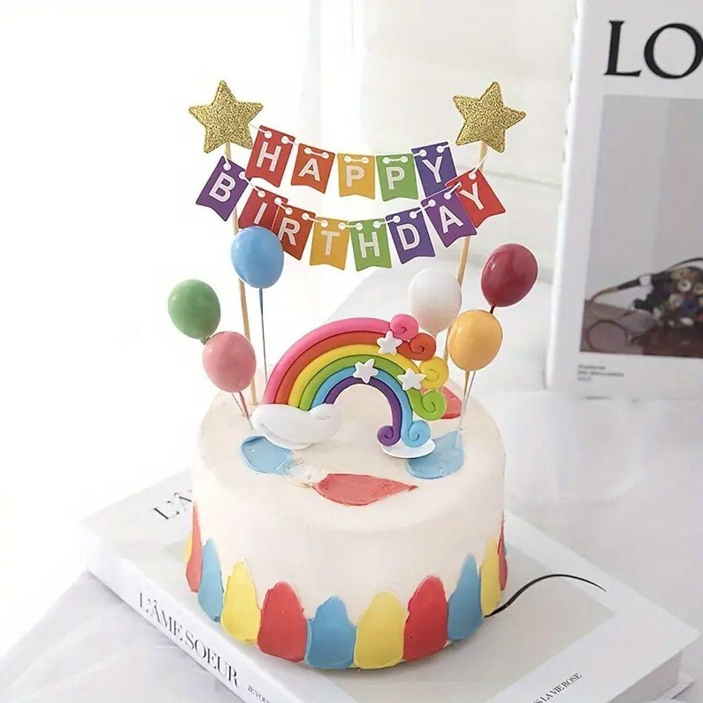 Handmade Cake Banner Colorful Happy Birthday Cake Decor Cake Pull Flower Cake Topper  Kids Gift