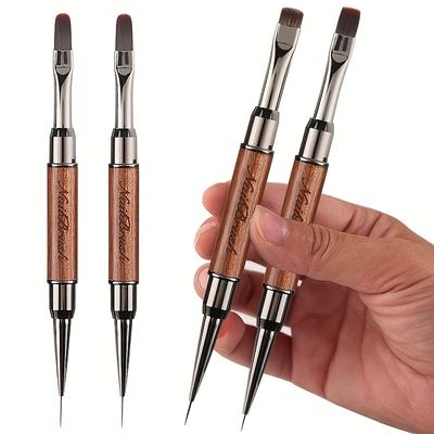 Elegant Sandalwood Dual-Ended Nail Art Brushes Precision Detailing & Shaping, Wooden Handle, for Manicure and Pedicure, Nail Art Accessories
