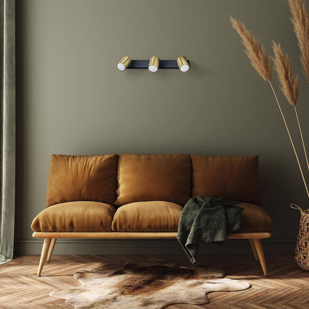 Oprawa Ścienno-Sufitowa Czarna Listwa 45 Cm Złote Ruchome Reflektorki 3Xgu10 50W Snow Light Prestige
