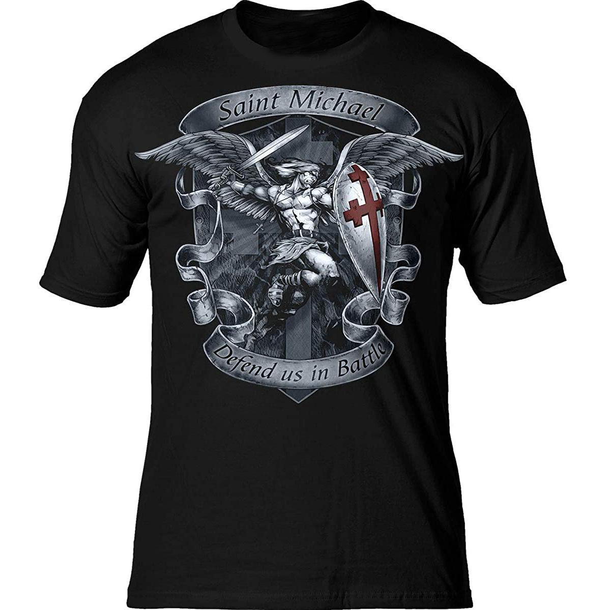 

Saint Michael Defend Us In Battle. Catholicism The Archangel T-Shirt. Premium Cotton Short Sleeve O-Neck Mens T Shirt New S-3XL 4XL
