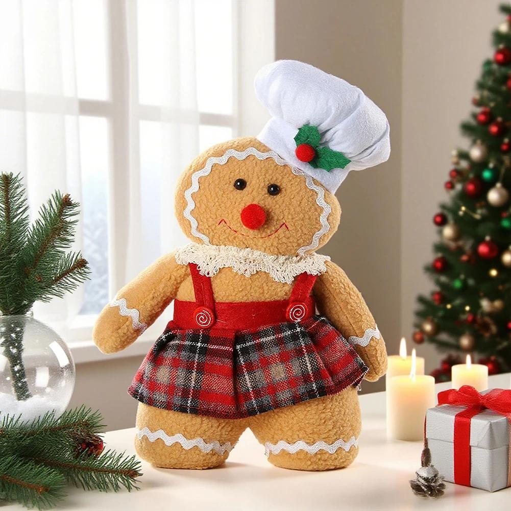 Festive Plush Fabric Couple Doll Decoration for Christmas Soft Material Ornament for Holiday Table and Office Desktop Display