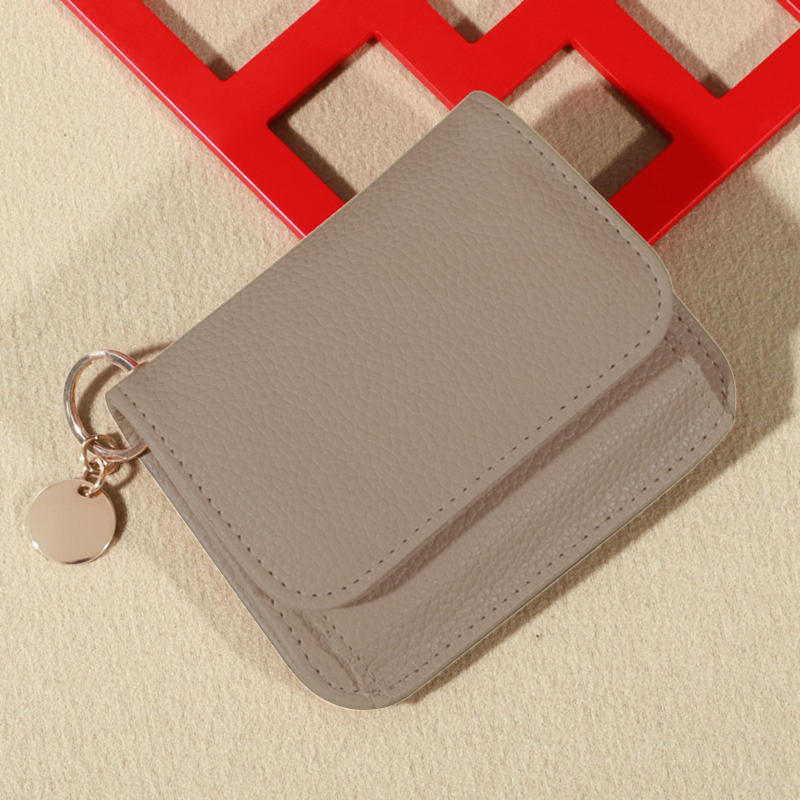 Dámská minimalistická malá peněženka Kožené pouzdro na kreditní karty Štíhlá jednoduchá mincovka se zipovou kapsou a klíčenkou