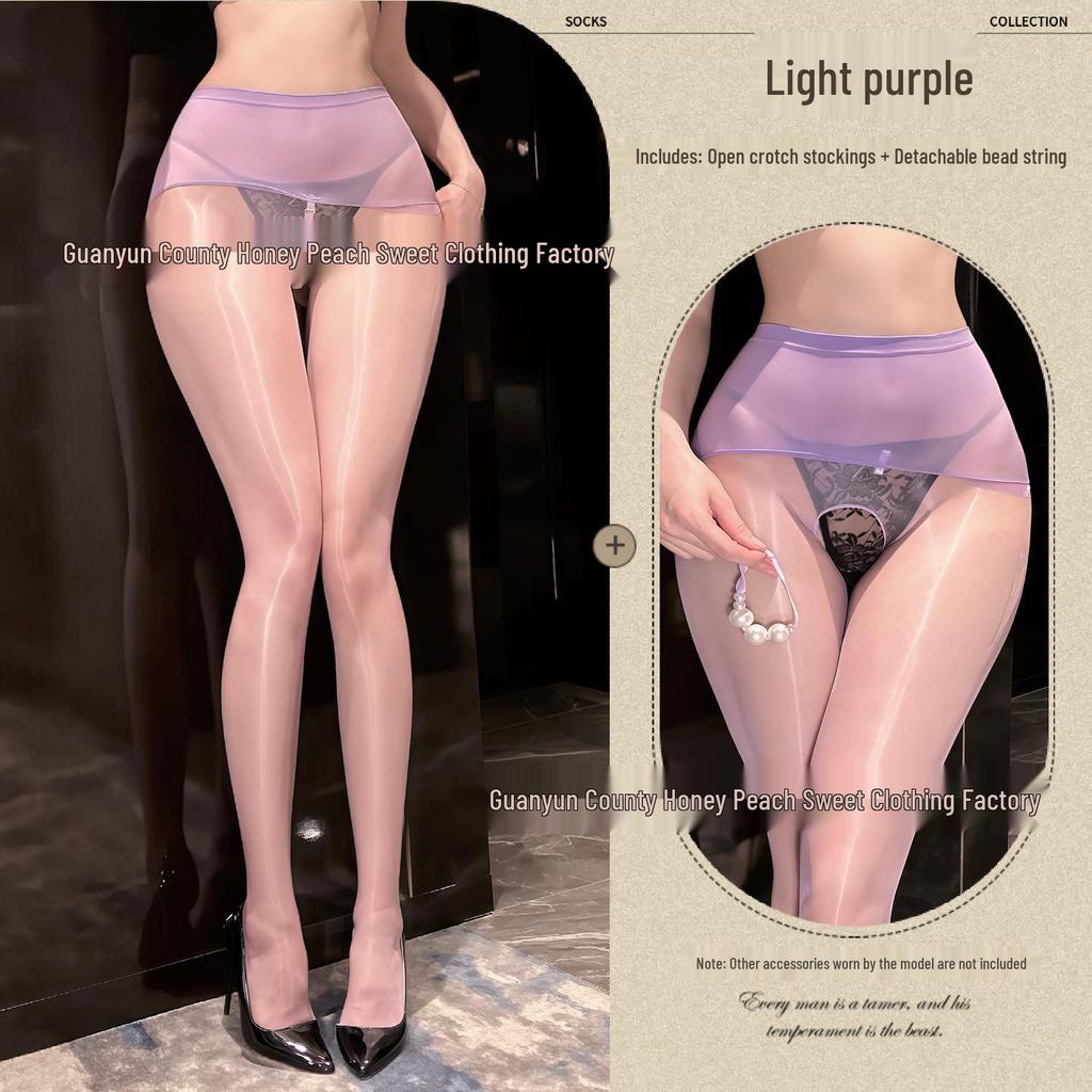 Aurora Black Open Crotch Stockings with Removable Pearl Massage Socks