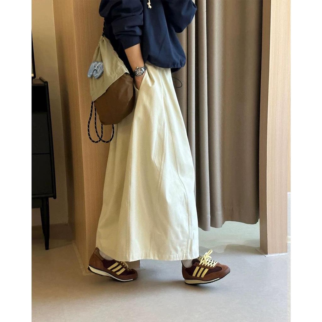 Pepper Patch Women's Elastic Waist Cotton Midi Skirt - Korean Style A-line for Spring/Summer