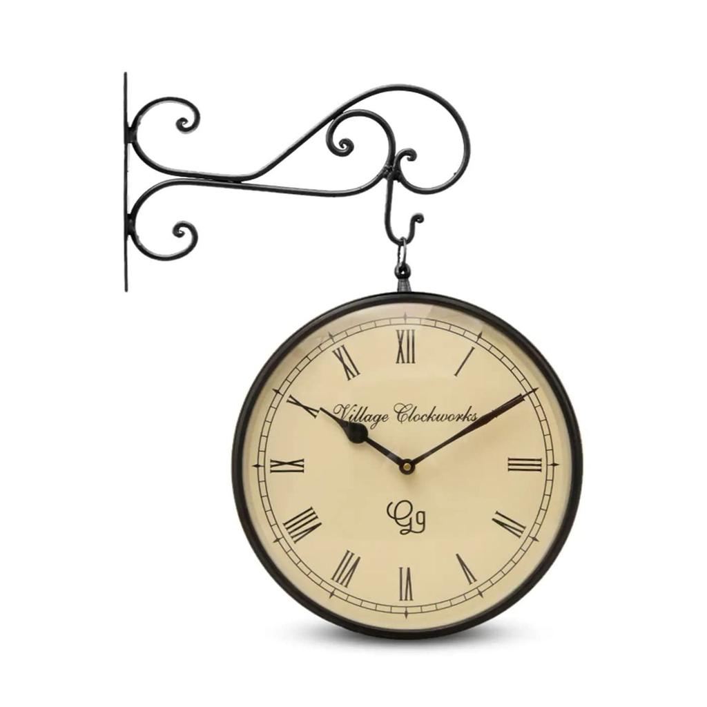 Metal Vintage Analog Railway Clock (12 Inch N, Black)