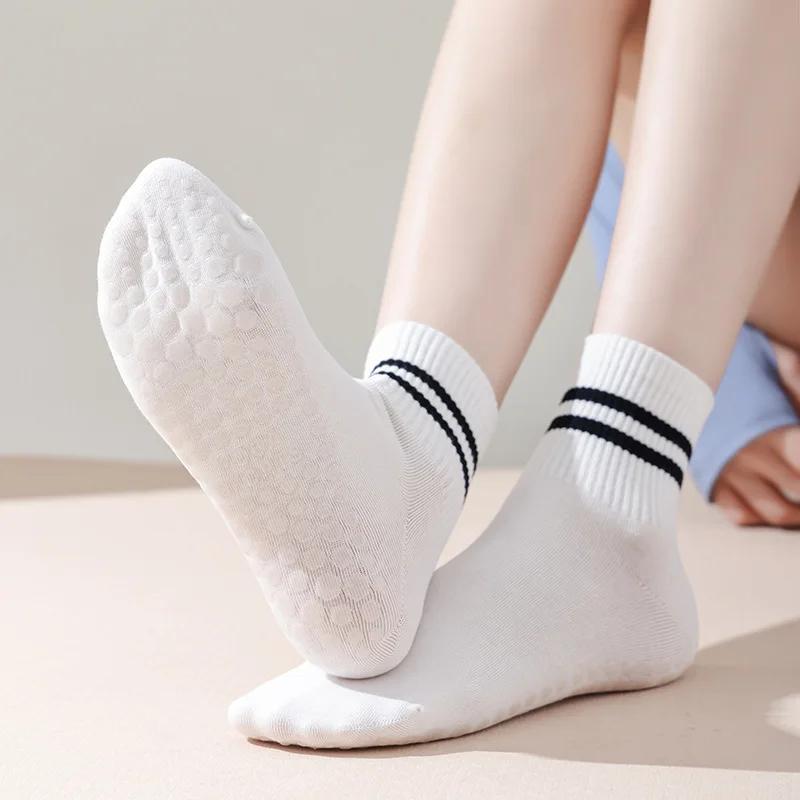 Yoga Socks Women Professional Silicone Non-slip Pilates Socks Casual Striped Cotton Indoor Floor Gym Fitness Dance Sports Socks